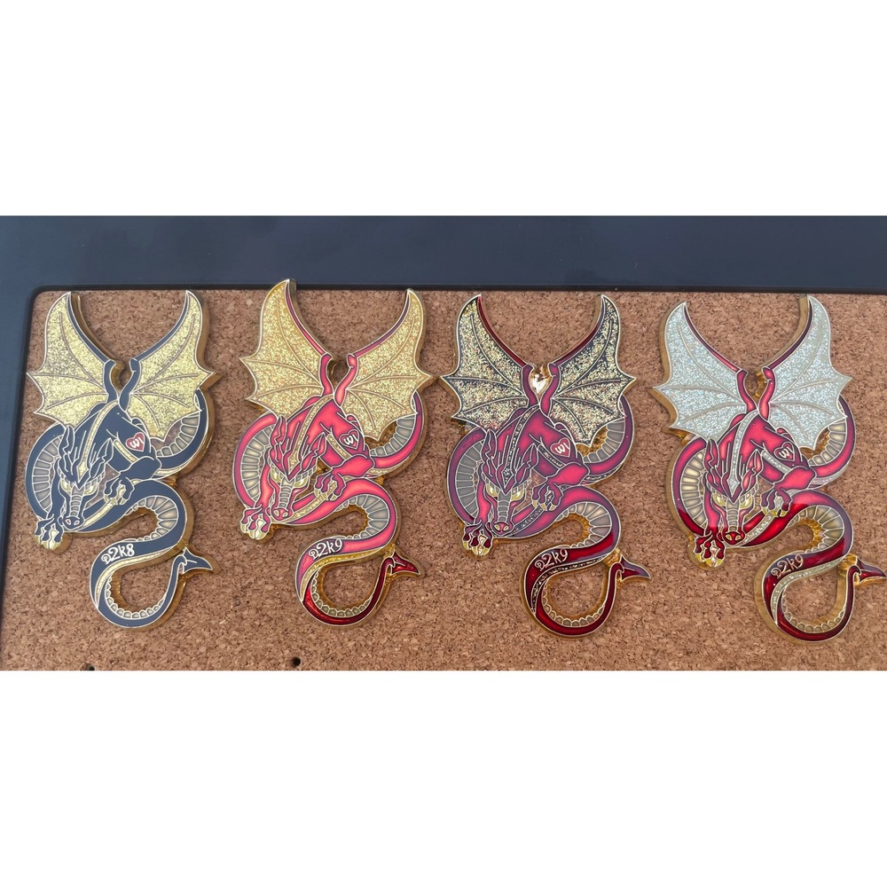 Destination Imagination Dragon Enamel Pin Set Multicolor Glitter  4 Piece
